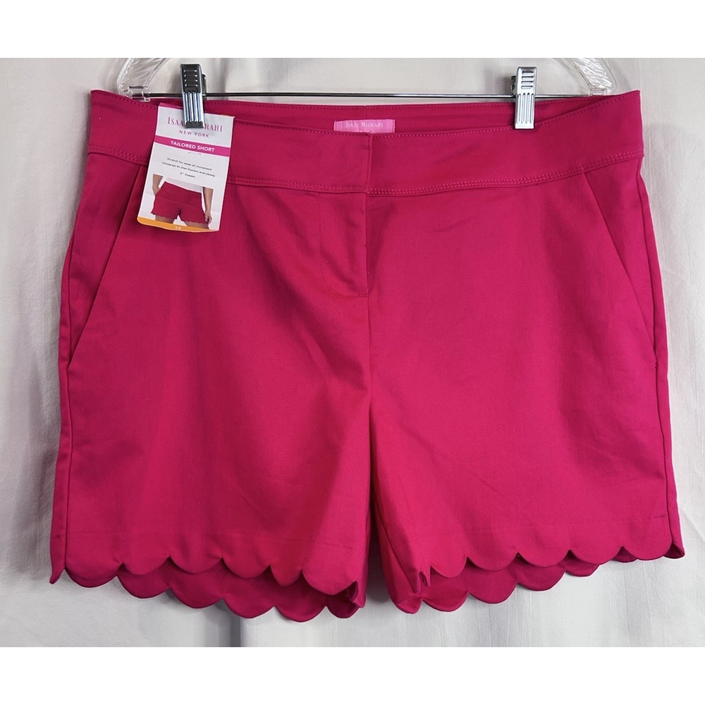 New! ISAAC MIZRAHI Scalloped Shorts Womens 12 Mid Rise Tailored Fushia